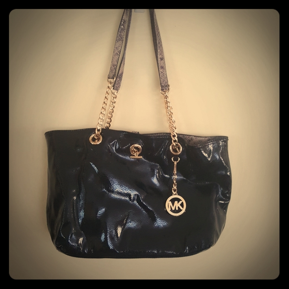 MK  patent leather and snakeskin reversible bag